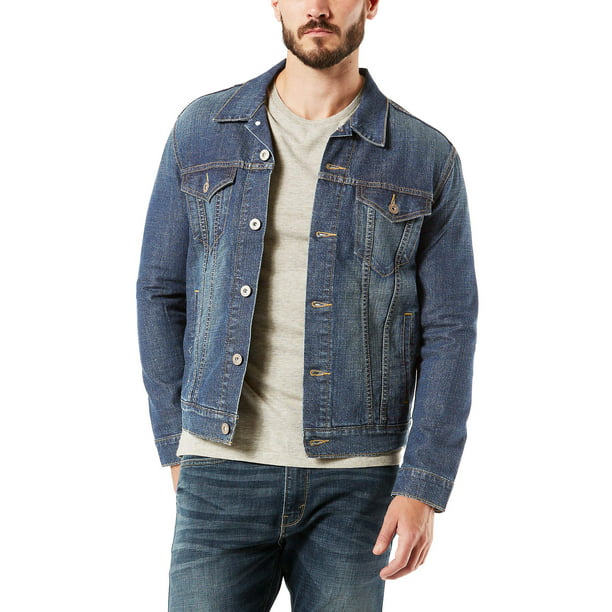 Details about   Levi Strauss Mens Dark Wash Denim Blue Jean Jacket Chest Pockets 100% Cotton XL